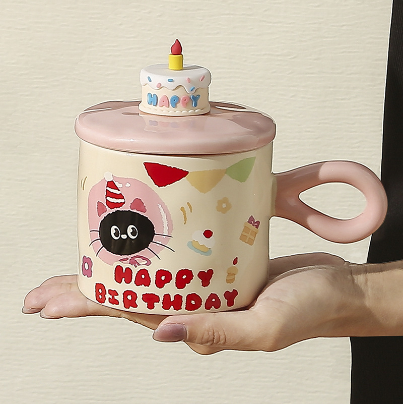 Regalo de cumpleaños de cerámica taza de agua de pareja de alto valor de caricatura encantadora caja de regalo de gato regalo de acompañante taza de desayuno