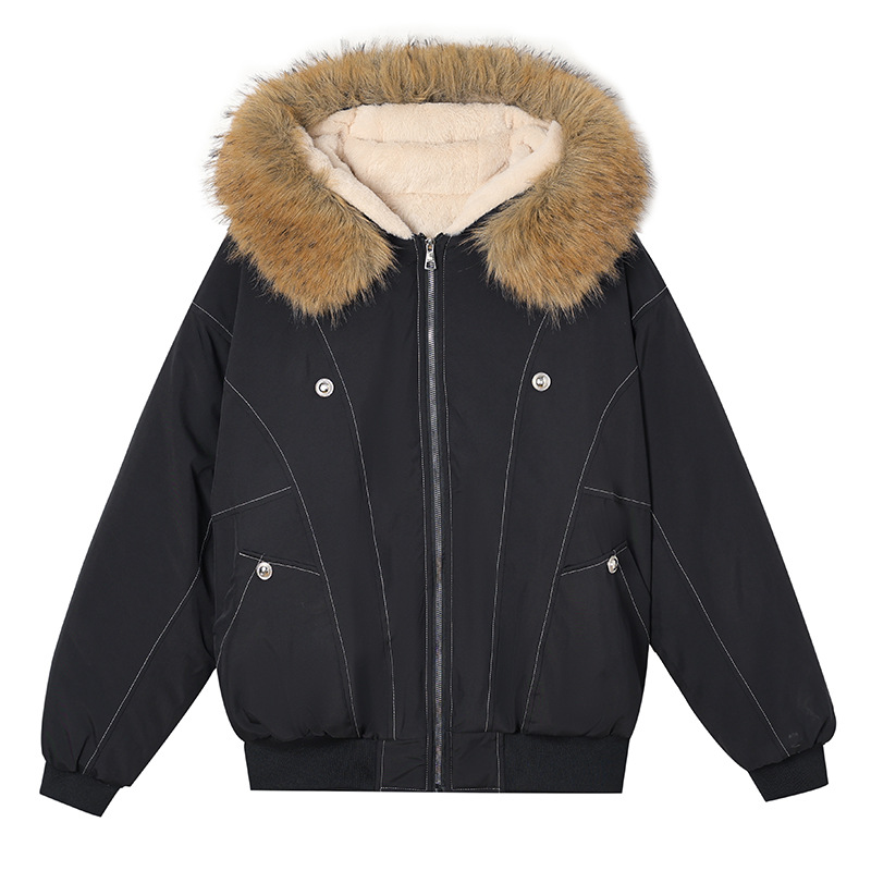 Nuevo estilo americano de cuello alto desmontable gorra gruesa chaqueta de invierno ocio calentamiento ropa de algodón cuerdas de dibujo sueltas abrigo de algodón plumón image 5
