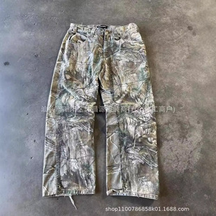2024 Spring and Autumn New Camouflage Branch Casual Jeans Men's Cross-border New Fashion Trend Straight Jeans