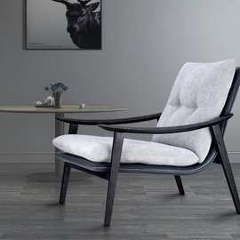 意式真皮单人沙发椅实木现代洽谈椅阳台Fynn扶手椅别墅设计师极简