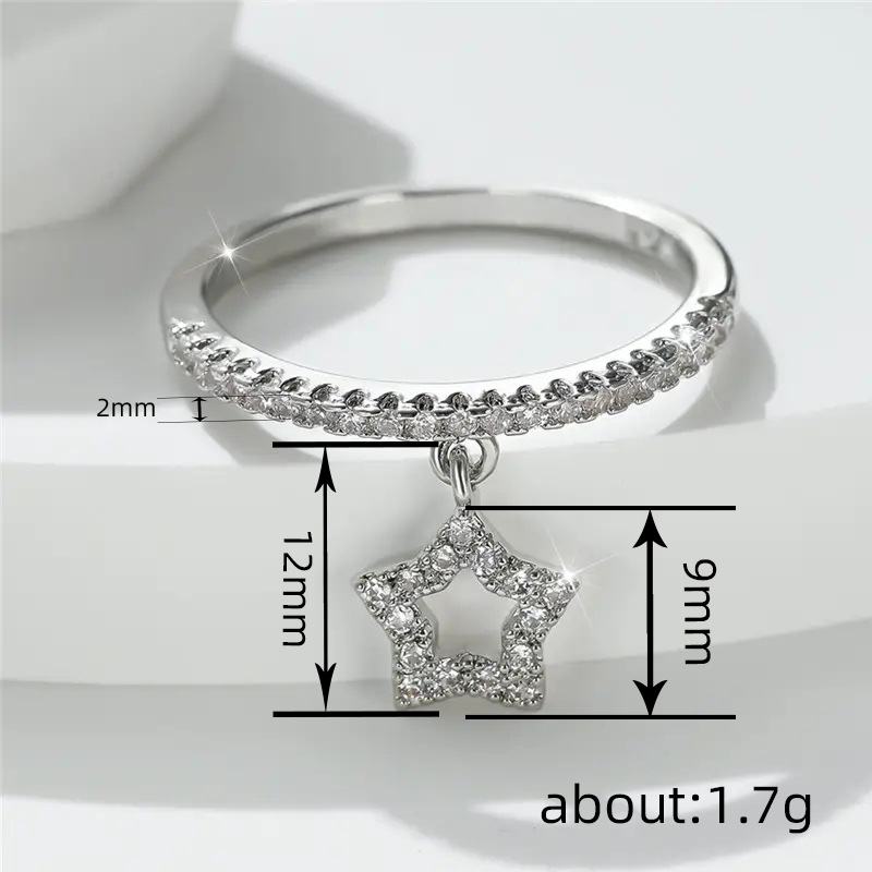 5g Weight Zircon Inlay Material Rings Classification 10, 5 Ring Size 1 Piece Quantity Casual, Daily, Shopping Occasion Copper Material Geometric, Star Pattern All Seasons Season Women's Gender Elegant, Modern Style Style Wholesale Jewelry Elegant Modern Style Geometric Star Copper Zircon Rings 无