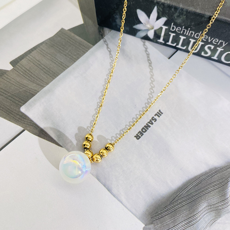 Fashion Geometric Ball Titanium Steel Pendant Necklace_colorza_4