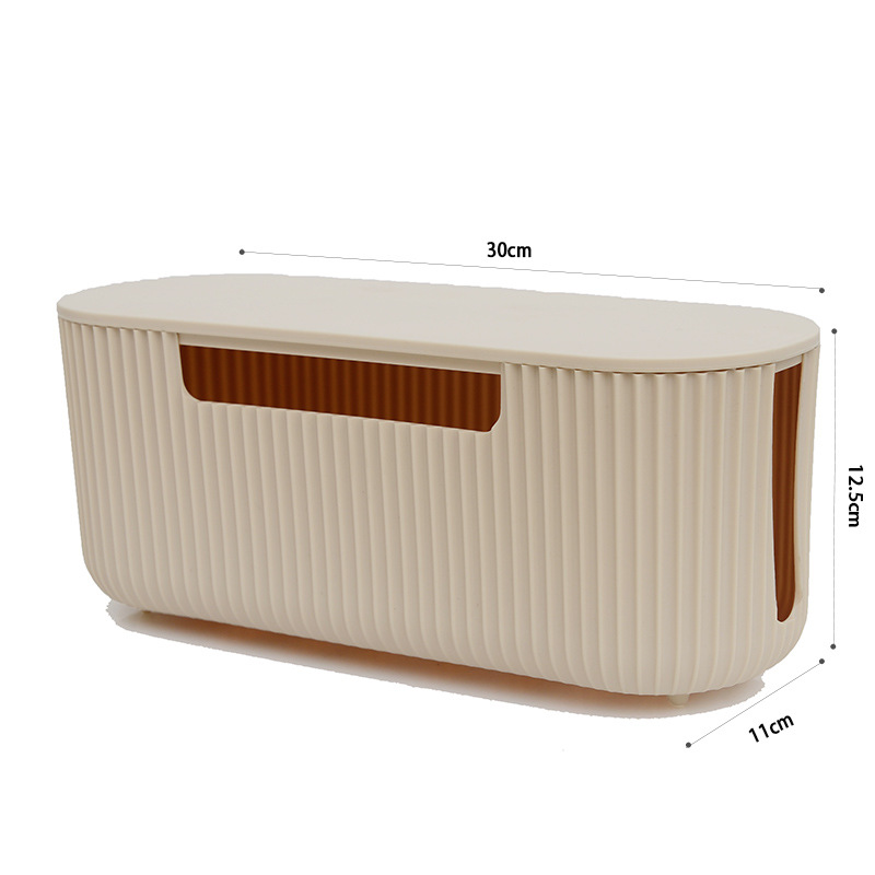 Caja de almacenamiento de plástico para escritorio, caja de protección para enchufes de cable de alimentación, organizador de cables de datos con textura de madera, caja de almacenamiento para tiras de alimentación