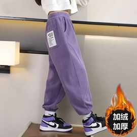 女童裤子秋冬款2024新款儿童灯芯绒卫裤中大童休闲加绒加厚运动裤