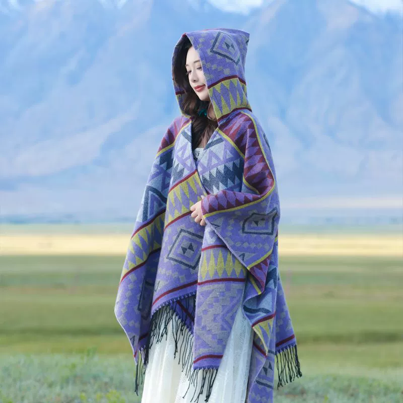 Demi-season trench coat, keep warm cloak, scarf for photo sessions, boho style, increased thickness