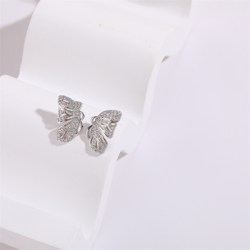 Fashion Butterfly Copper Plating Inlay Zircon Ear Studs 1 Pair