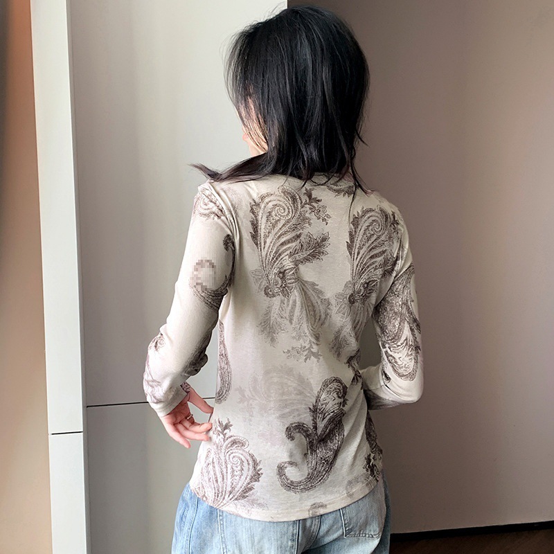 法式复古印花针织罩衫女春夏薄款洋气减龄松弛感宽松显瘦t恤上衣|undefined