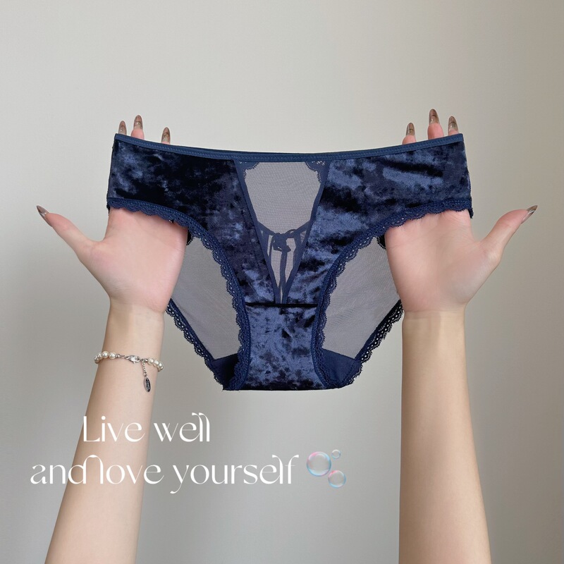 Snowy Night in the North~ Sexy Velvet Lace Panties for Women, Pure Desire Style, Lace-Up Hollow Transparent Temptation New Triangle Panties