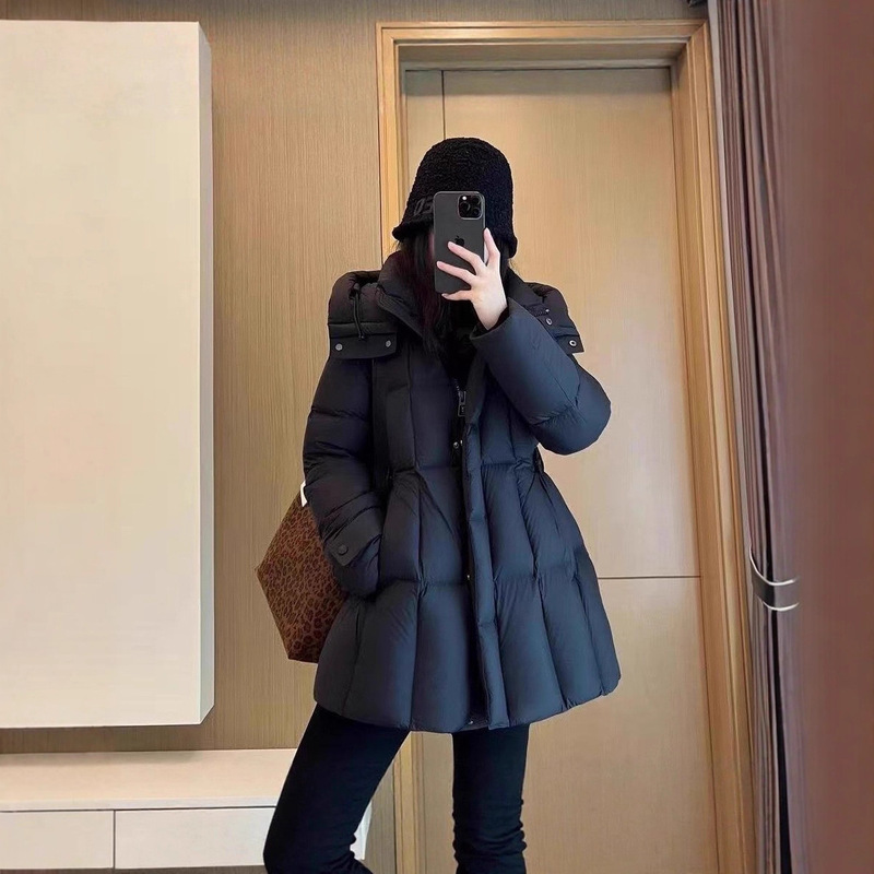 Pinghu Mid-Length Hooded Korean Style Loose down Jacket for Women New Popular Hot Street Winter Thickeneded 90 White Duck down Jacket