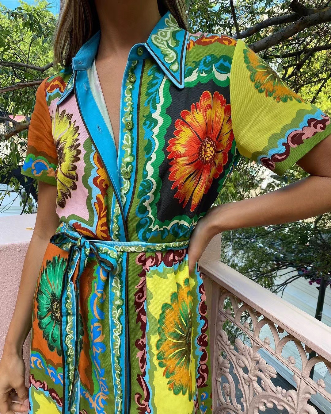 Women's Regular Dress Vacation Turndown Short Sleeve Printing Midi Dress Holiday Daily display picture 4