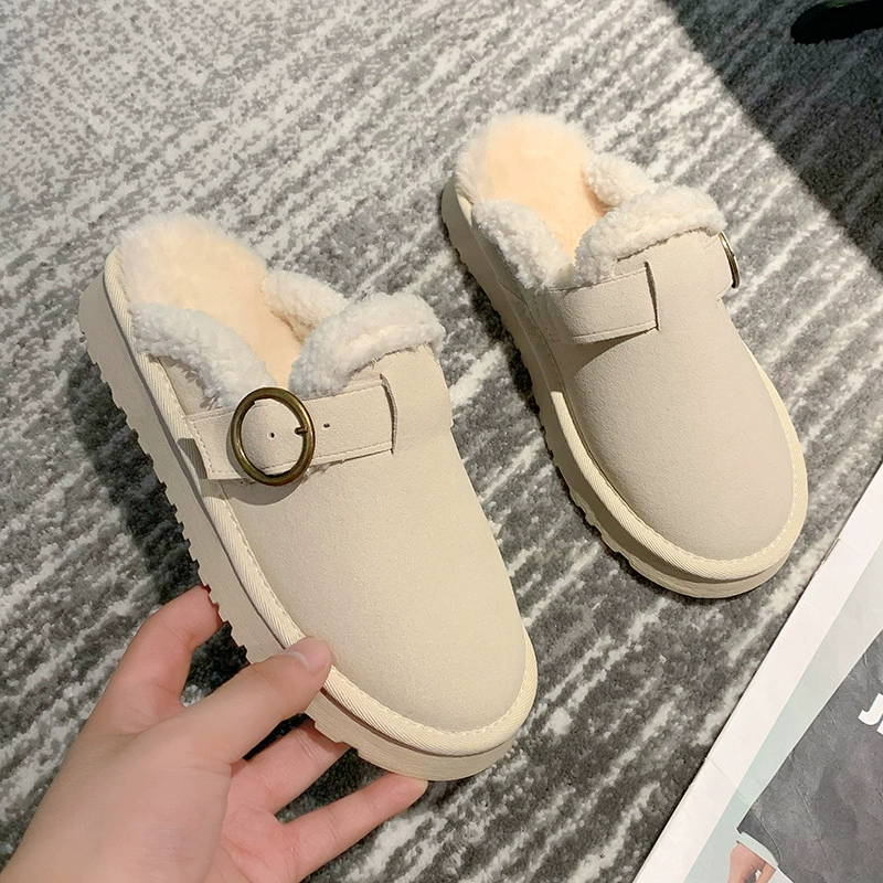 Женские зимние сапоги Baotou на плоской подошве с половинной опорой, новая осенне-зимняя теплая верхняя одежда на флисовой подкладке, тапочки Мао на плоской подошве 2023 года
