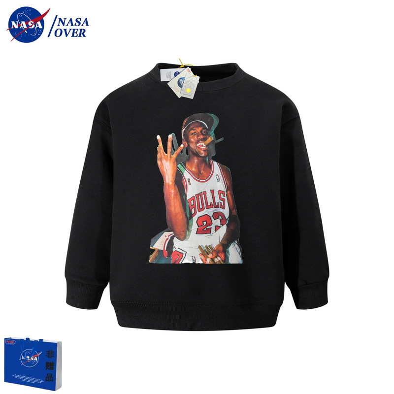 NASA trendy brand cross-border Jordan No. 23 portrait print retro sweatshirt and sweatpants short-sleeve set for boys and girls NASA trendy brand cross-border Jordan No. 23 portrait print retro sweatshirt and sweatpants short-sleeve set for boys and girls