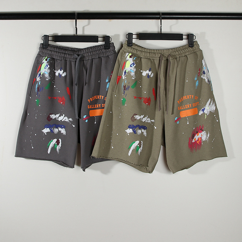 Gallery Dept Splash-Ink Hand-Painted Graffiti Letter Logo Shorts High Street Style Casual Shorts Simple Casual Pants