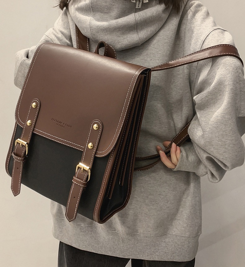 Ba lô nữ canvas phong cách retro Anh quốc, kiểu dáng đa năng cho sinh viên — Màu đen chi tiết 6