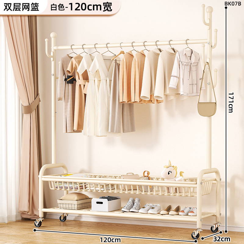 [복층 메쉬바구니-120cm 크림화이트] 후크 6개 + 메탈 유니버설 휠