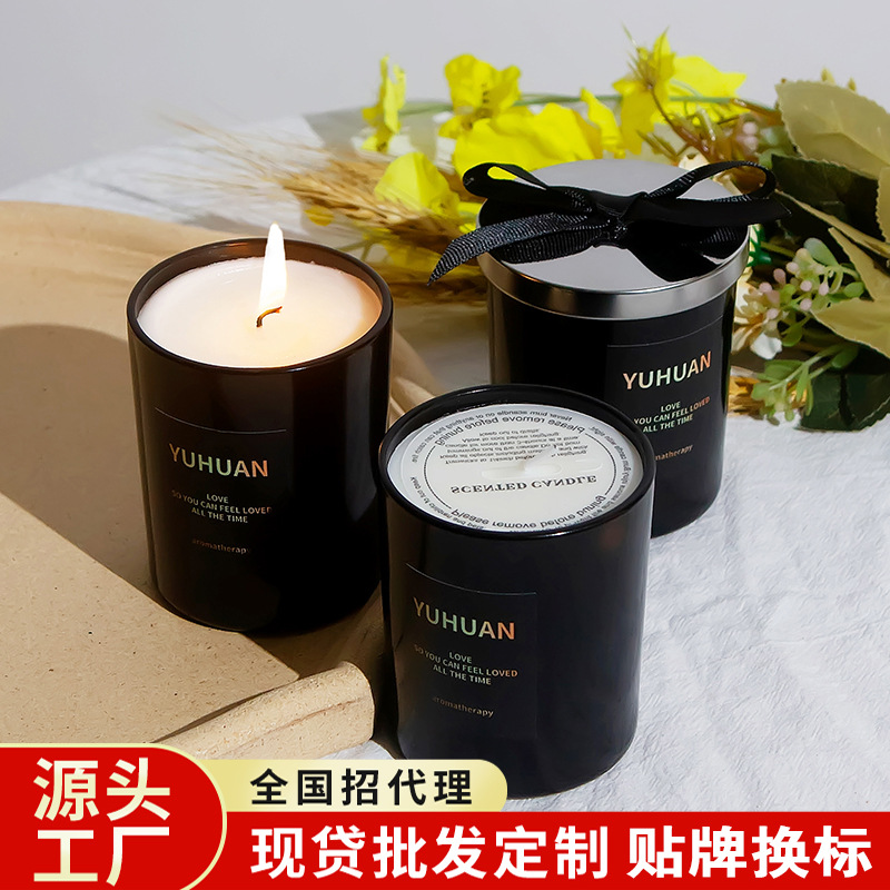 Aromaterapia vela fragancia romántica de la planta simple negro vidrio cera soja hogar Decoración interior mano regalo