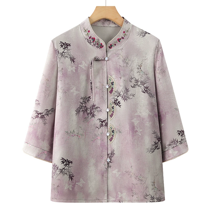 Весенние рубашки для пожилых женщин, новые топы в китайском стиле для бабушек, мам среднего и пожилого возраста, весенние и летние рубашки в китайском стиле со средним рукавом.