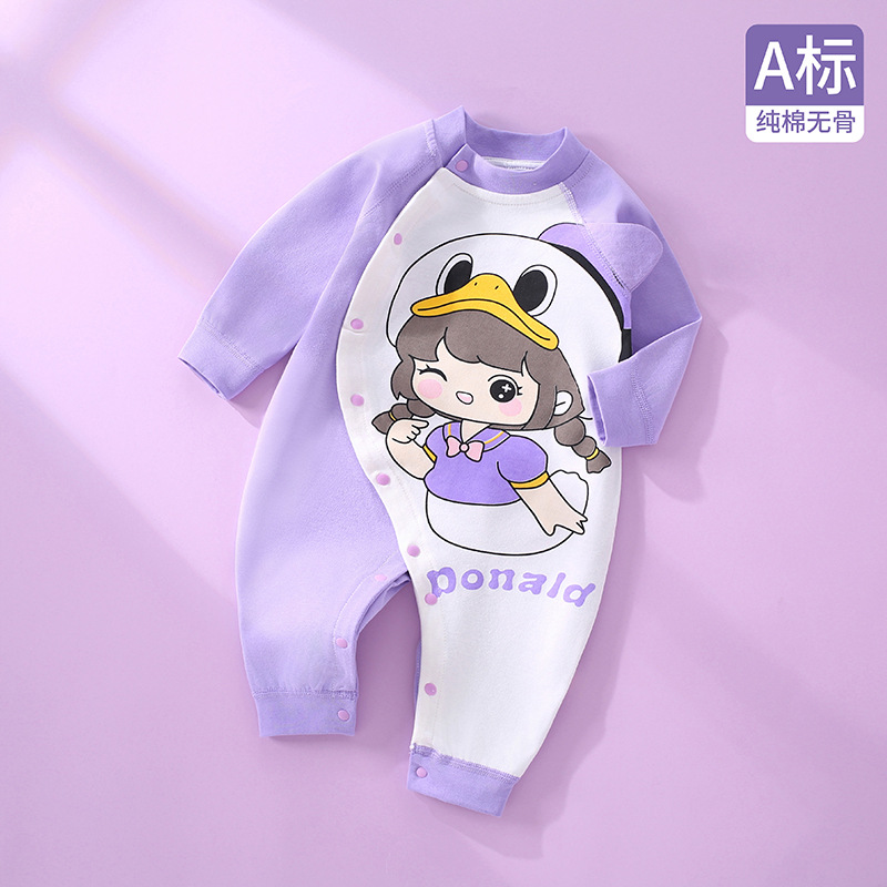 Baby Clothes Baby Spring & Fall Outing Pure Cotton Long-Sleeved Thin Full-Month Newborn Jumpsuit Autumn Pajamas