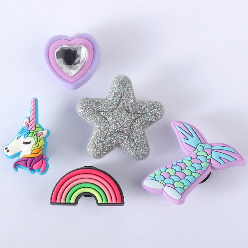 Cross-Border Clog Shoe Accessories Rainbow Horse Unicorn Pvc Shoe Charms Thickened DIY High-End Decorative Buckle Accessories