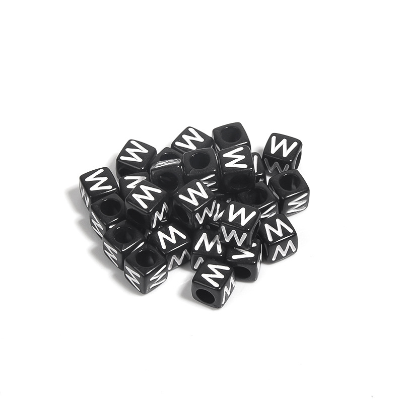 100 / paquete de acrílico fondo negro cuadrado letras blancas 26 letras individuales gotas de aceite cuentas DIY accesorios de cadena de teléfono móvil image 29