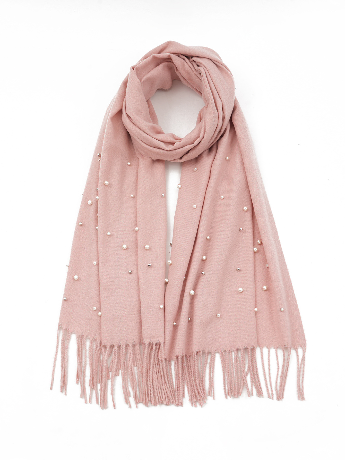 Vente chaude nouvelle automne et hiver couleur unie cheveux épineux clou perle châle en Europe et en Amérique, écharpe femme gland chaud épaissi_voghion.com