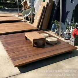 复古老榆木榻榻米床酒店民宿阳台阁楼矮床落地双人床地台床实木床