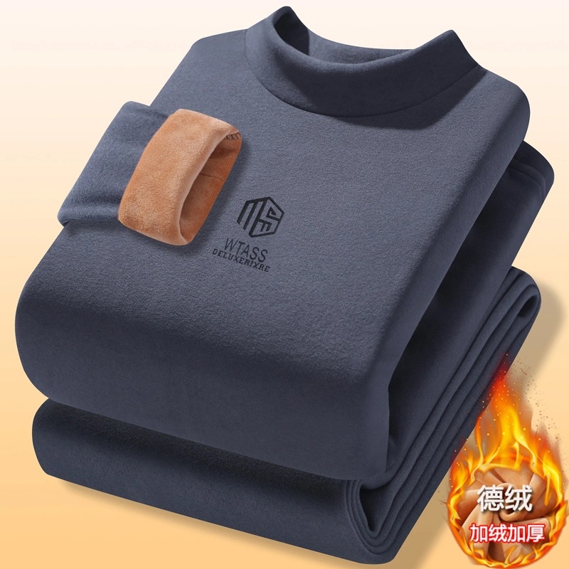 Men's Thermal Underwear Set with Half-High Collar, Fleece-Lined and Thickened Autumn Clothes and Pants, Youth Derong Base Layer Two-Piece Set