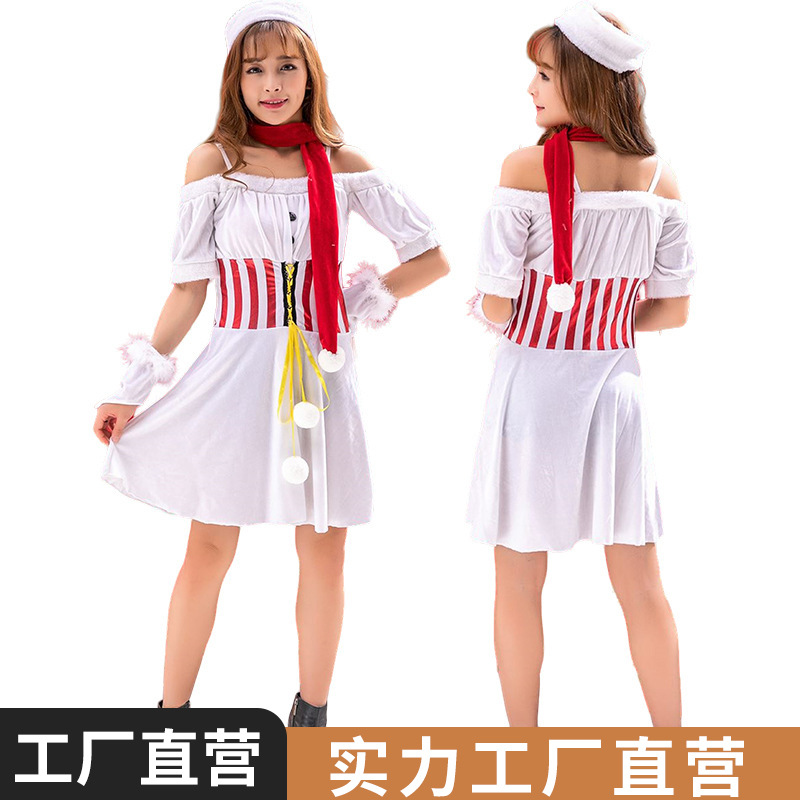 圣诞节服装跨境圣诞节cosplay服装成人女可爱毛绒款圣诞雪人套装
