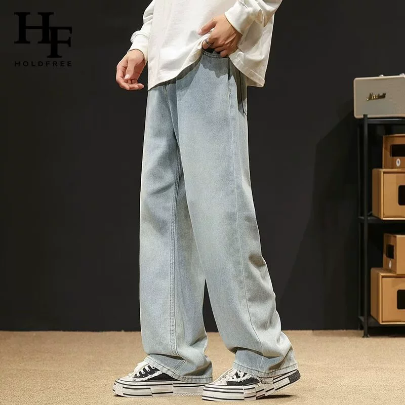 Американские высокие уличные брюки прилив для мальчиков брюки свободные широкие брюки черные прямые джинсы для мужчин весна и осень