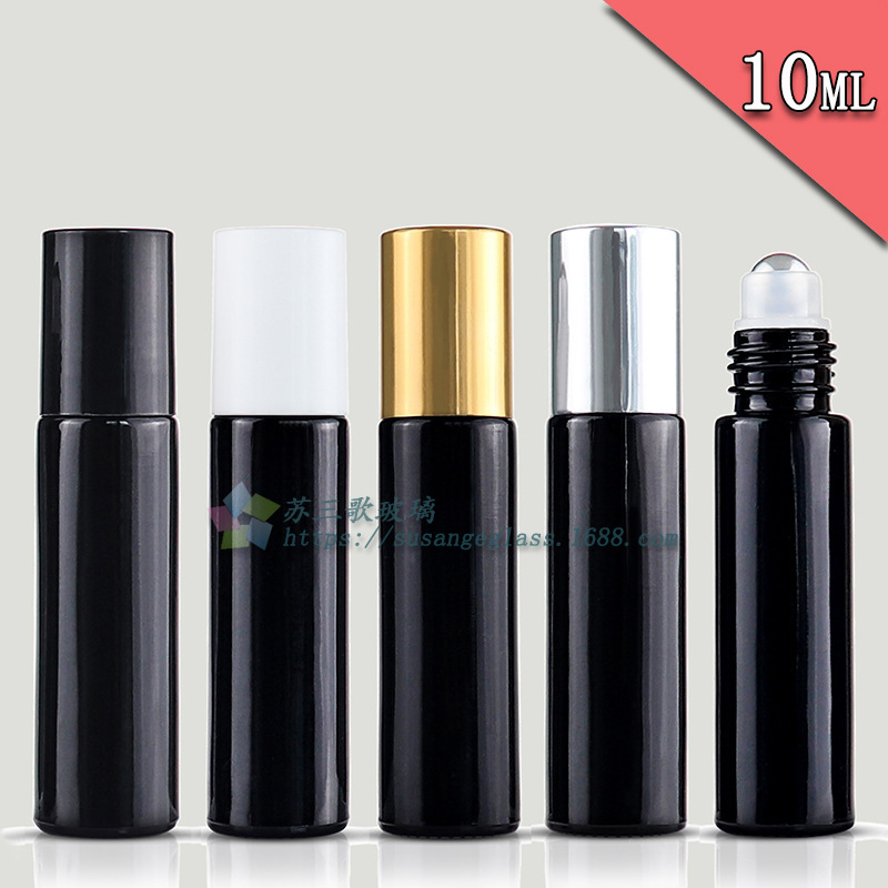 10ml黑色滚珠瓶 原色亮黑玻璃瓶 精油分装瓶眼霜按摩走珠瓶香水瓶