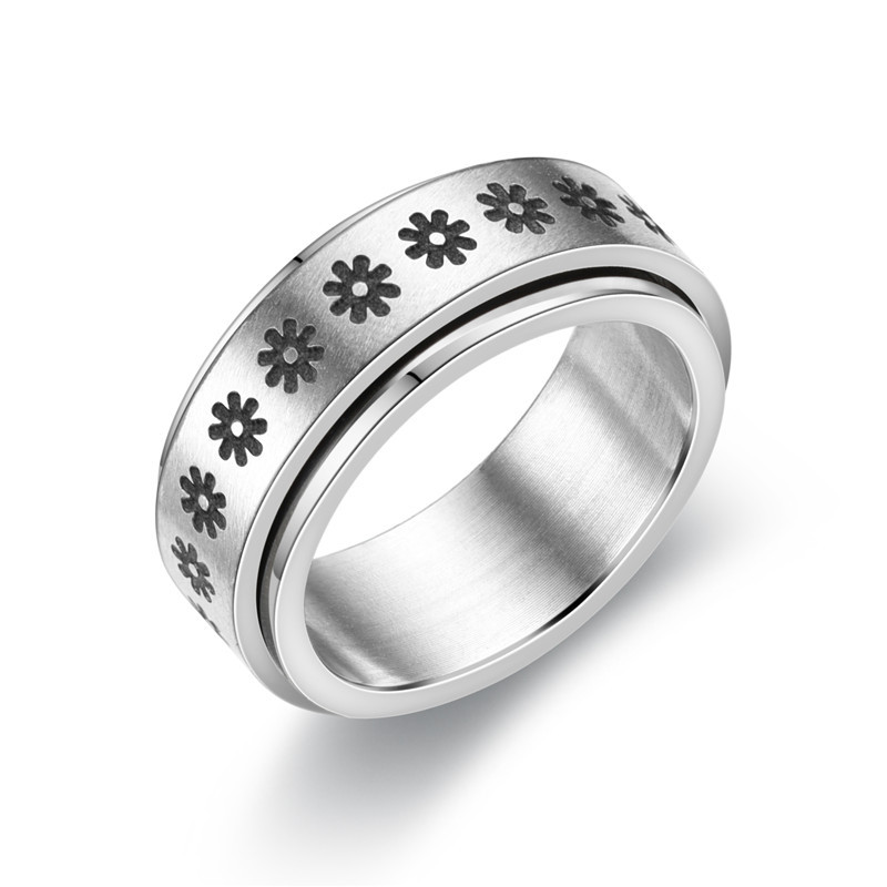 Wholesale New Star And Moon Carved Titanium Steel Rotating Ring Nihaojewelry display picture 17