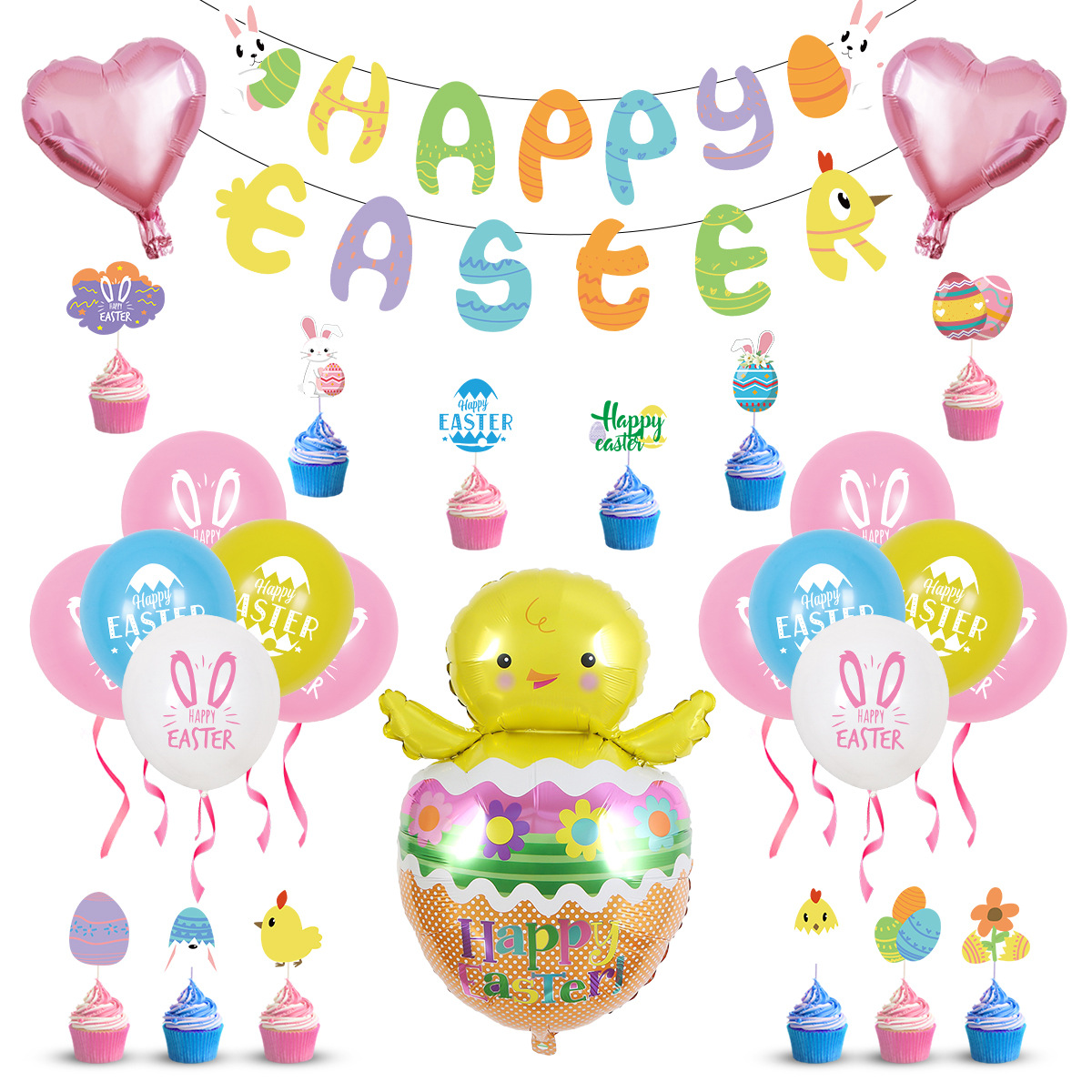 Nuevo conejo de Pascua pollo conchas rotas globo de pascua suministros de fiesta escenario de decoración globo
