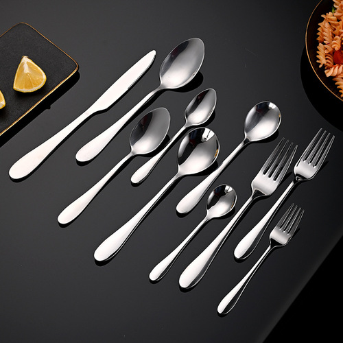 Set of 1012 stainless steel cutlery spoons and forks, coffee spoons, hotel steak knives, dining tableware set for wholesale
