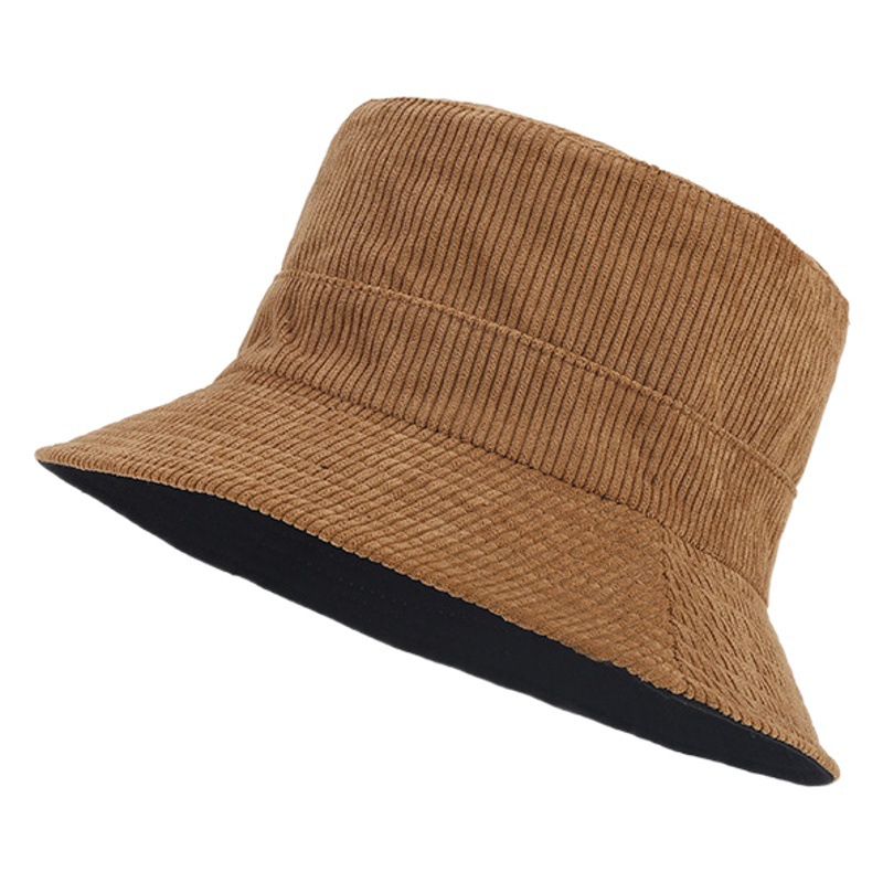Otoño e invierno Nueva costura de pana sombrero de pescador de moda artística de las mujeres simple sombrero de lavabo de doble cara sombrero de sol pequeño de los hombres image 1
