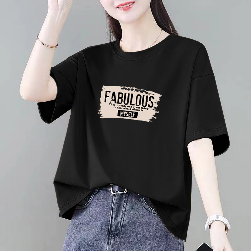 小柄な綿半袖Tシャツレディースゆったり夏新作カジュアル大きいサイズファットmm痩身ボトムシャツトップイン|undefined