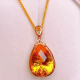Fubei Diamond Jewelry 18K Gold Inlaid with Sunshine Stone Citrine Main Stone 6.5 Particles Diamond Matchinging Pendant