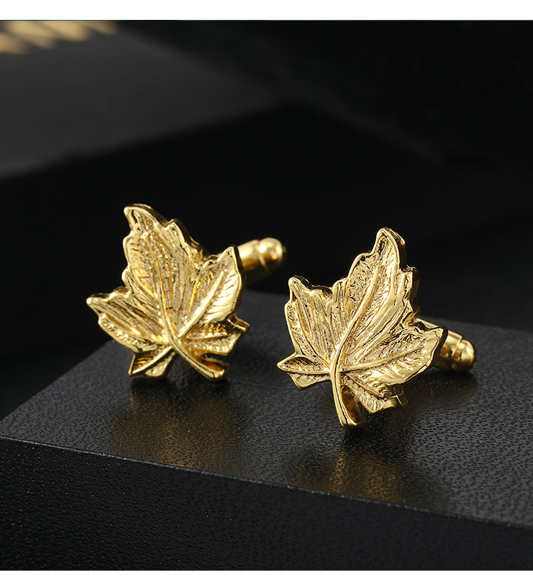 New Leaf Men's Cufflinks Simple Maple Leaf Metal Cufflinks Buttons Clothing Accessories display picture 1