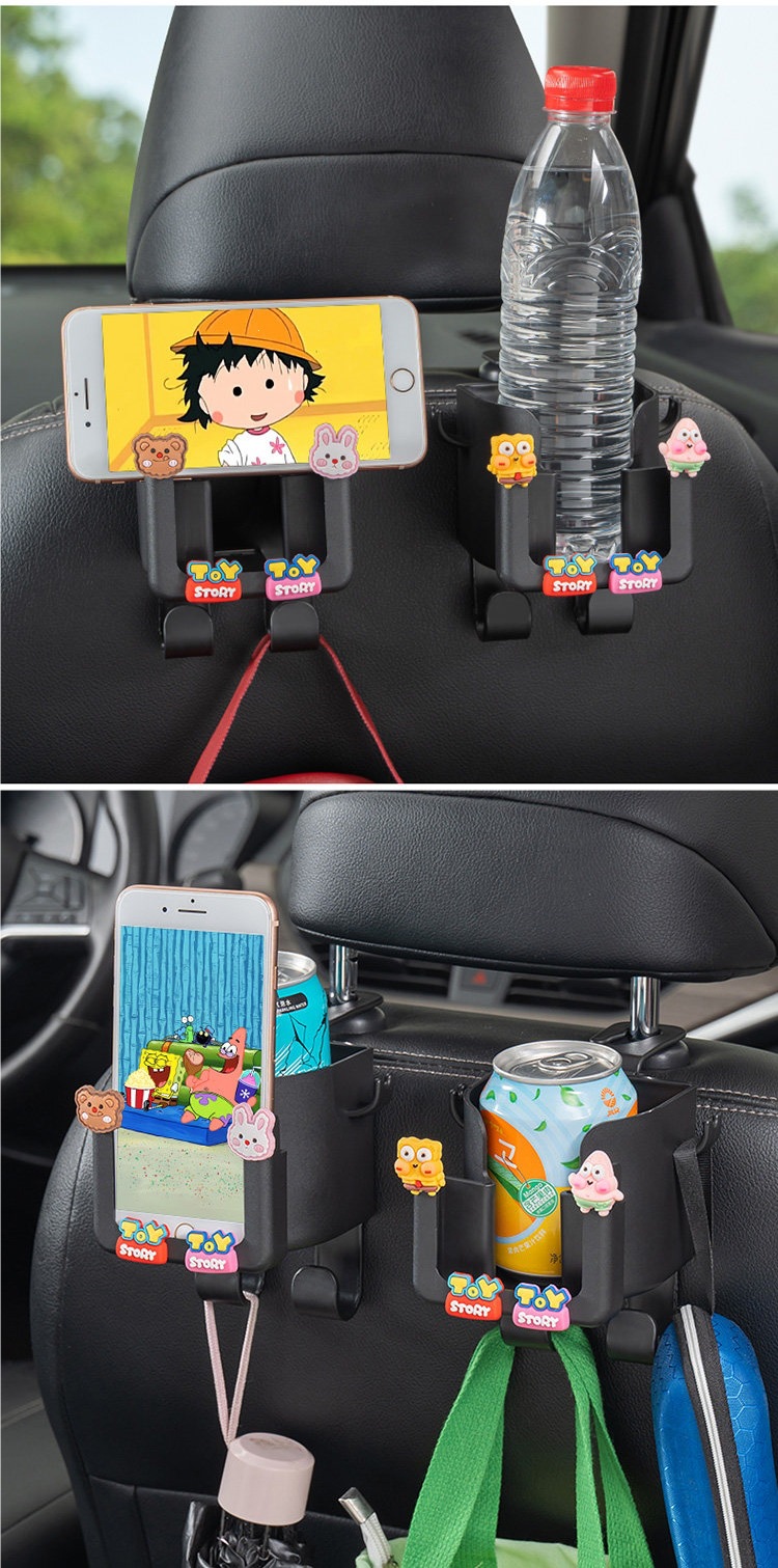 Car-mounted hook, multifunctional storage box for car seats, seat back car hook, cute cartoon cup holder for women