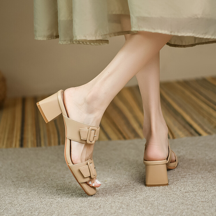 Sandals Women's Summer 2022 New Thick Heel One-character Buckle Belt Fairy Style Large Size Fashion High Heels