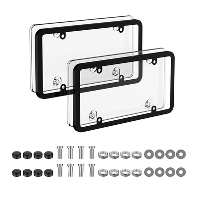 Cross-Border Modified American License Plate Frame Transparent License Plate Frame Plastic Metal Universal American Car Brand Photo Frame (License plate holder/license plate holder) - 2-transparent-covers-2-frames-accessories