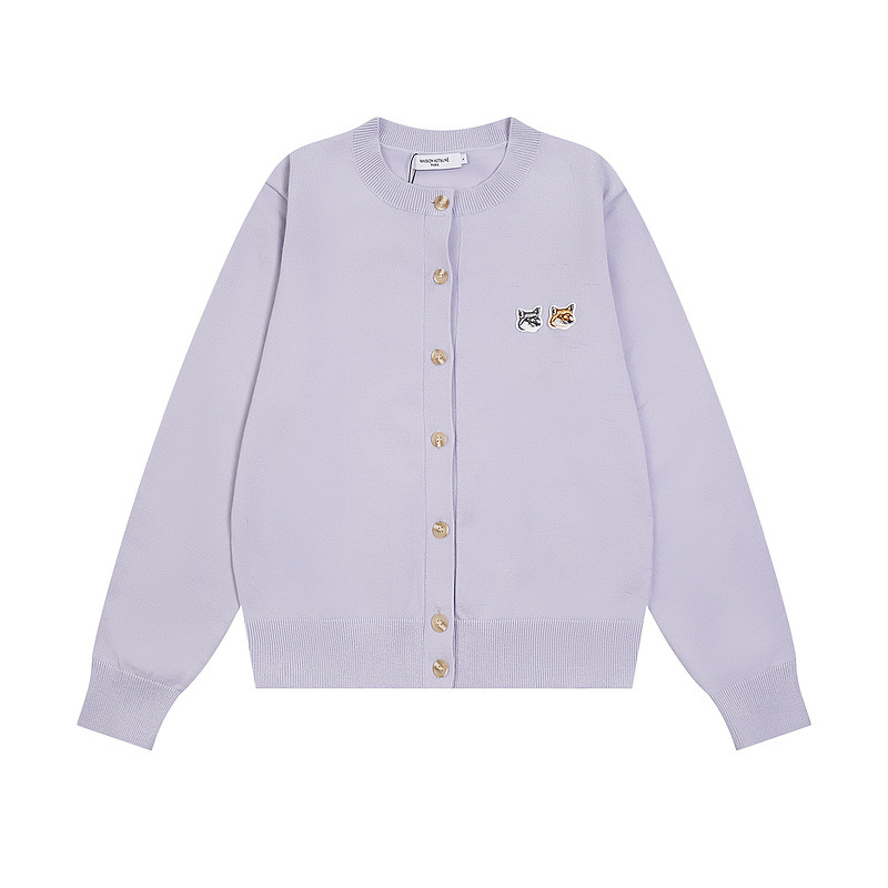 メゾンキツネ スターズ同風 小文字ロゴ フォックスヘッド ウールセーター メンズ ラウンドネック ニットカーディガン