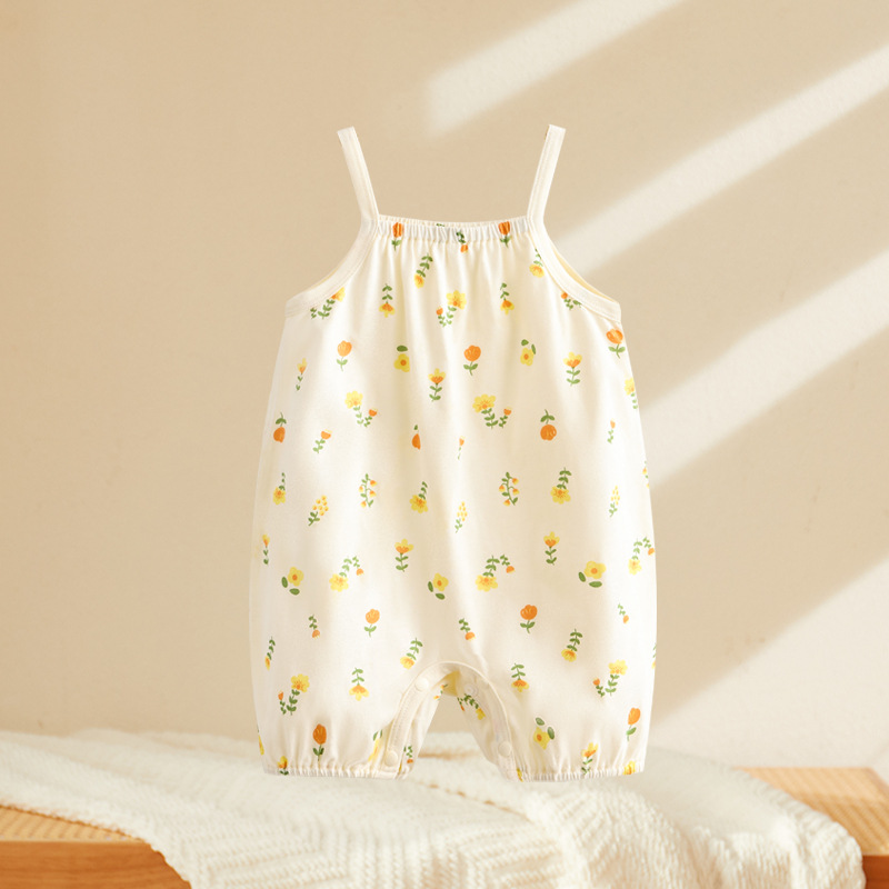 Girls' New Pure Cotton Stylish Jumpsuit, Baby Girl's Suspender Robe, Baby's Summer Thin and Cute Robe and Crawler Suit