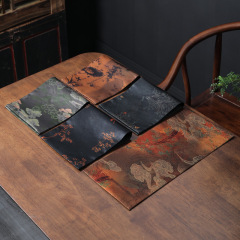 Double-sided tea tray with ancient and simple Zen design, retro table flag fabric tea cloth for tea ceremony matching