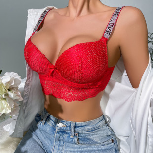 Europe and the United States new underwear wholesale flash diamond shoulder strap French lace gathered styling bra bra foreign trade cross-border