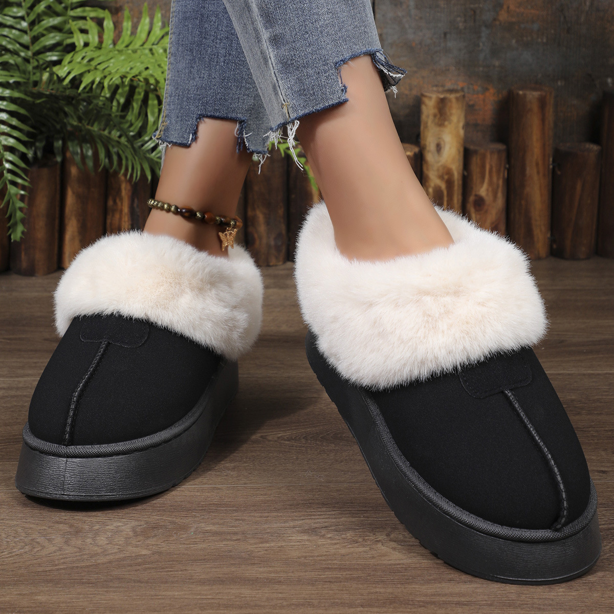 New platform low-top casual women's boots warm fluffy snow boots_voghion.com