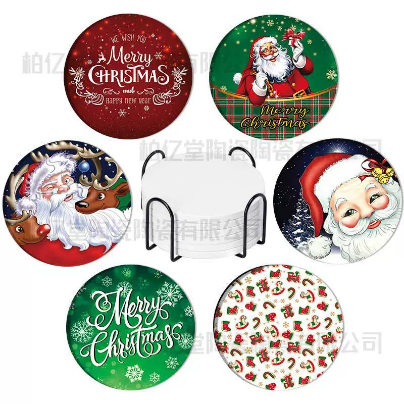 陶瓷杯垫批发 圣诞节创意礼物圆形杯垫隔热垫 支持一件代发可制定