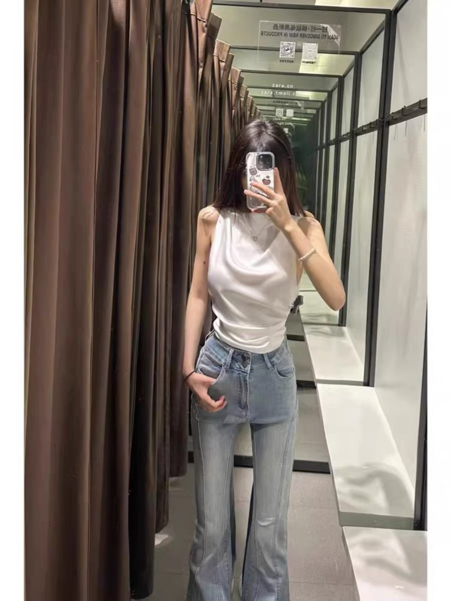 (2개) 헤어 슬리밍 조커 플레어 팬츠 어린이 2024 새로운 높은 허리 슬리밍 패션 마이크로 청바지 E18
