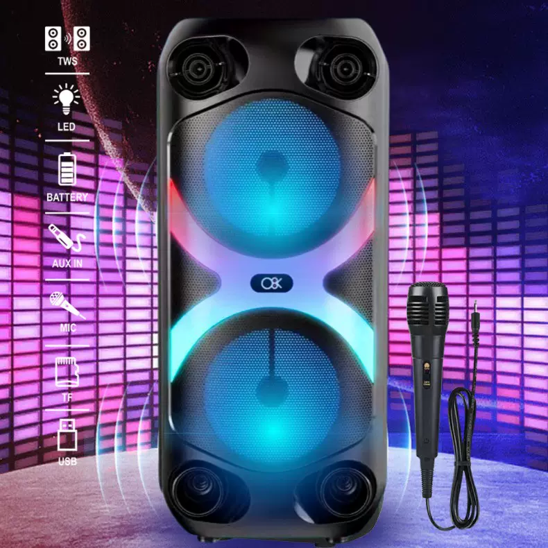 双4寸喇叭移动K歌户外大功率音箱火焰七彩灯无线氛围蓝牙音箱