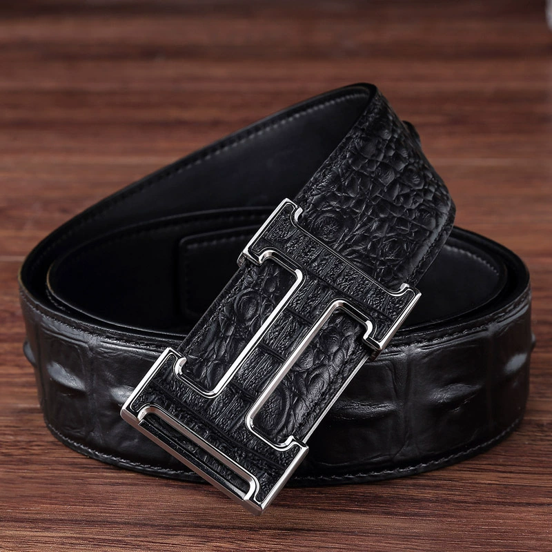 Men's leather universal belt stainless steel, crocodile, genuine leather