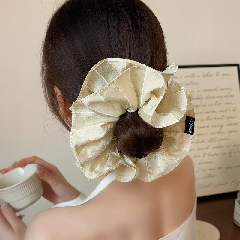 ネットセレブ2色ストライプヘアゴム、二層大型レトロヘアゴム、シンプルで万能なボールヘアゴム|undefined